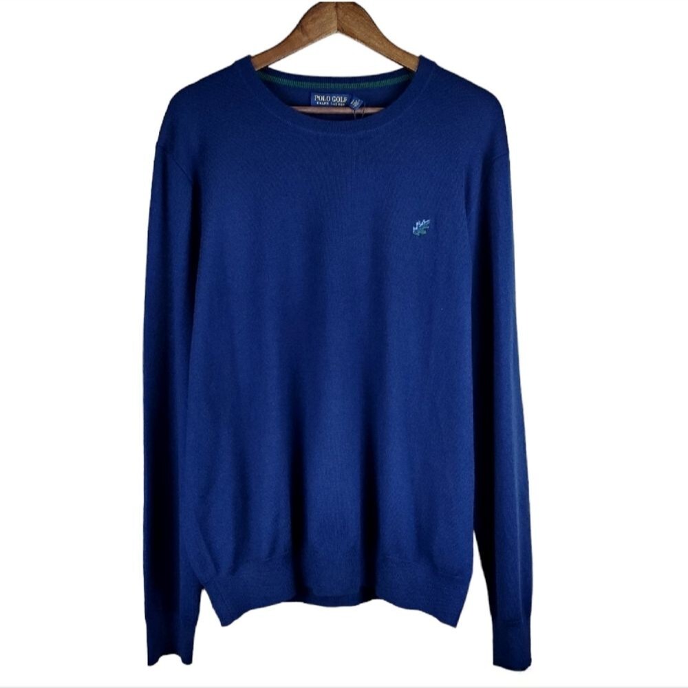 POLO GOLF by Ralph Lauren 100% Merino Wool Navy Blue Crewneck Sweater Size L